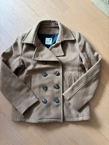 베이지 울 혼방 피코트 더블 브레스트