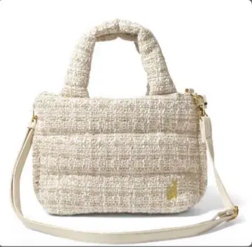 ROOTOTE 새상품 아이보리 트위드 퀼팅 숄더백 2way