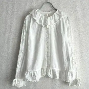 [컨디션 최상] PINK HOUSE 긴팔 블라우스 화이트 피코 프릴 리본