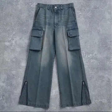 데님 카고 플레어 팬츠 센터 프레스 한국 ADRER 품절 상품