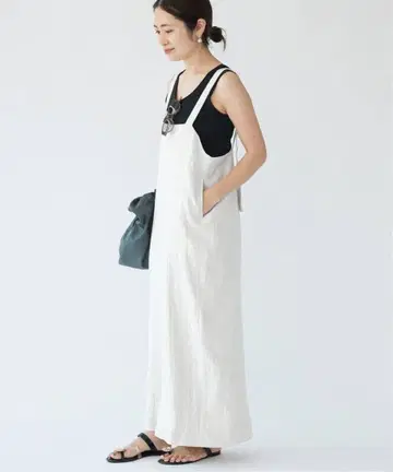 택 포함 새상품 IENA 린넨 혼방 I 라인 오버롤 스커트 내추럴 36