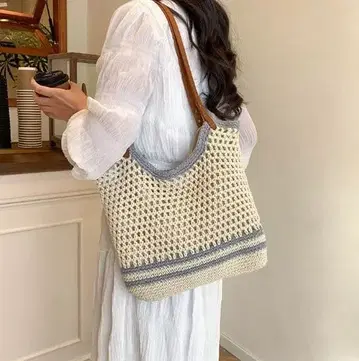 니트 토트백 베이지와 그레이