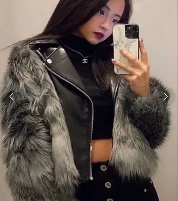 GYDA 레이어드 에코 퍼 라이더 자켓 그레이