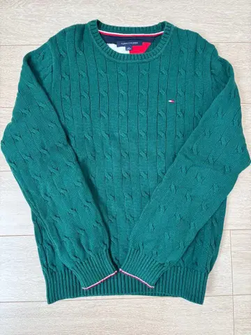 Tommy Hilfiger 그린 케이블 니트 스웨터