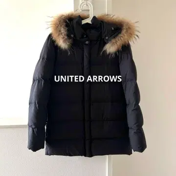 유나이티드 애로우즈 블랙 후드 부착 다운 코트 다운 코트