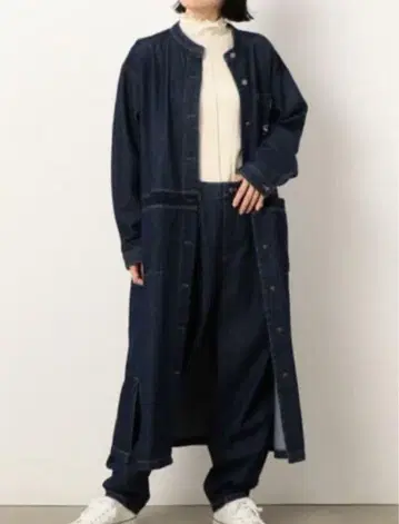 컴시즘 오니기리 데님 밴드 카라 셔츠 롱 원피스 M 미사용