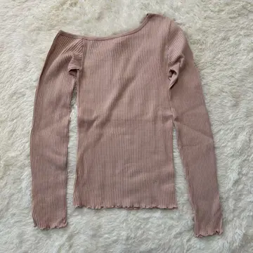 EMILY WEEK 오프숄더 리브 긴팔 T셔츠 핑크 프리 사이즈