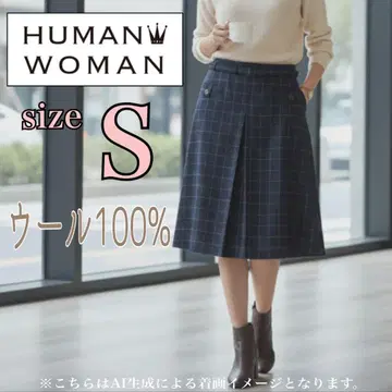 [ human woman ] 플리츠 스커트 체크 스커트 S 울 소재