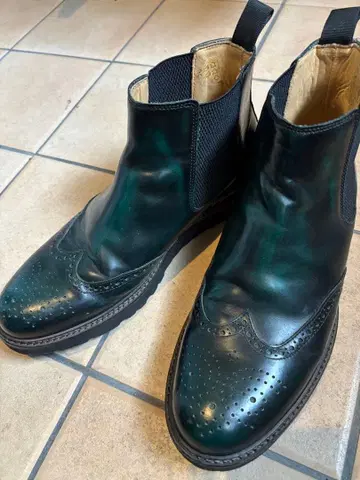 새상품급 paradigma 다크 그린 가죽 사이드 고어 부츠