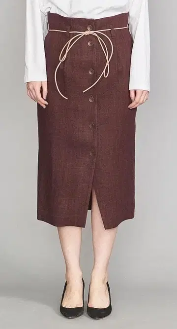 6 ROKU 버튼 슬릿 스커트 린넨 100% 둥근 끈 벨트