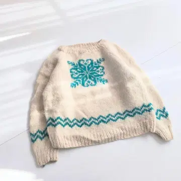 빈티지 노르딕 무늬 니트 스웨터 짧은 기장 P3 보트넥