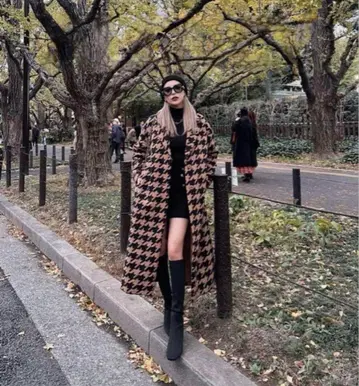 미사용 새상품 Alency 렌 하운드투스 체크 패턴 롱 코트