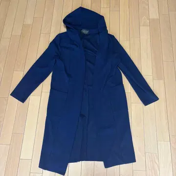 나노 유니버스 네이비 후드 부착 롱 니트 코트