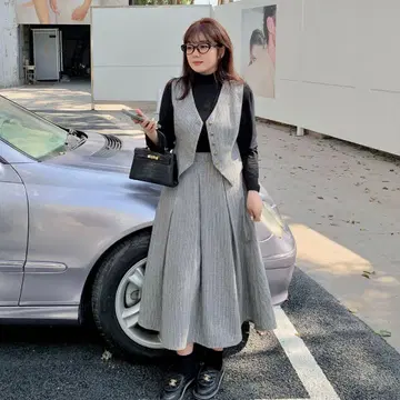 플러스 큐트 베스트 스커트 트위드