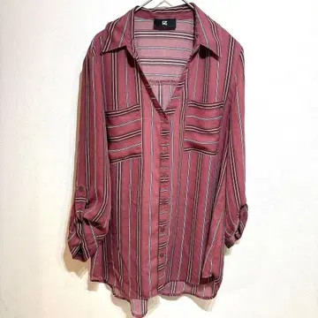 iz 스트라이프 패턴 셔츠 상의 패턴 셔츠 보르도 V넥 블라우스