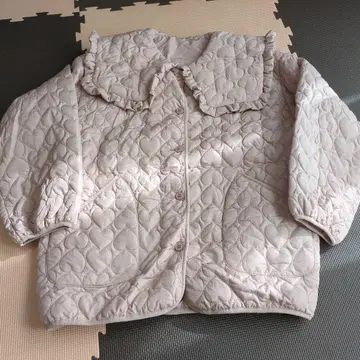 아프레 주르 프릴 옷깃 핑크 하트형 퀼팅 아우터