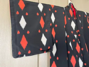 메이센 기모노 마름모 무늬 다이아 무늬 소매에 시침질 있음 앤티크