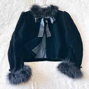 Genetamant 페더 퍼 옷깃 소매 볼레로 숏 자켓 일본제