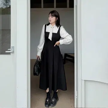 +CUTE 플러스큐트 리본 타이 페이크 투피스 원피스 4L 새상품