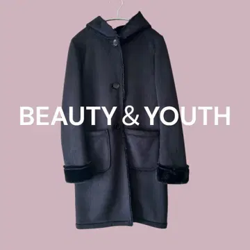 [ 새상품급 ] BEAUTY&YOUTH 페이크 무스탕 롱 코트 네이비