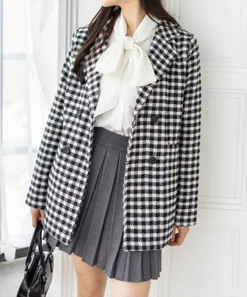 [ clear ] 블록 체크 페이크 울 더블 자켓