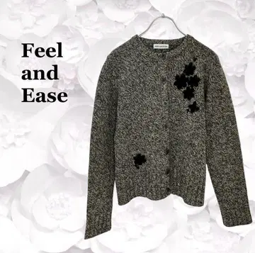 고급 [필 앤 이즈] 가디건 양모 [M] 그레이 꽃 자수