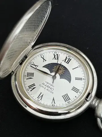 마리노 쿼츠 회중시계 선&문 작동 중