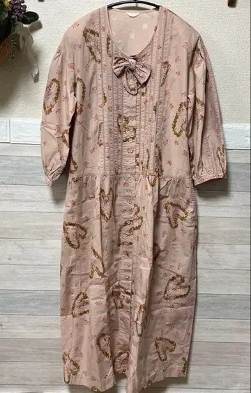 핑크하우스 하트 리스 더스티 핑크 원피스 빈티지 리본