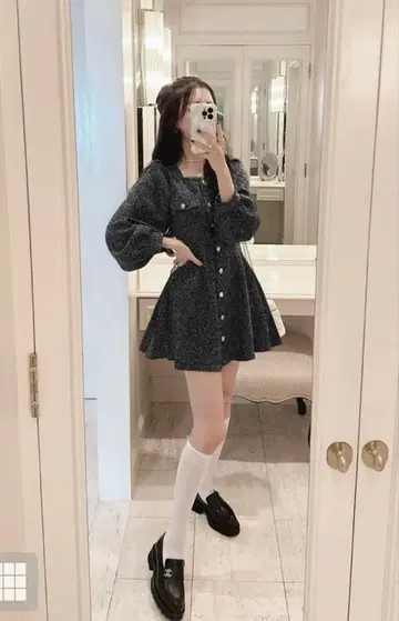 하운드투스 체크 패턴 원피스 블랙