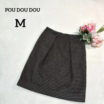 푸두두 미디 스커트 M 블랙 허리밴딩 체크 무늬 울 혼방 003