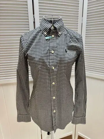 폴로 자수 체크 무늬 긴팔 셔츠