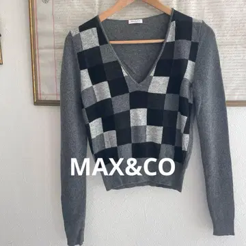 체크 무늬 V넥 니트 스웨터 이탈리아제 / 맥스앤코