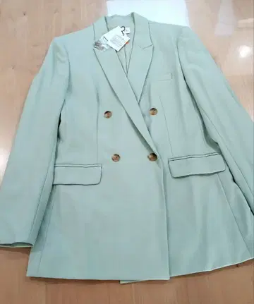 택 포함 새상품 플라스테 울 블렌드 더블 자켓 축열 민트 그린