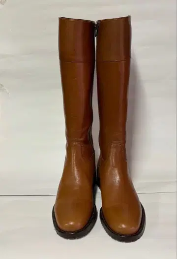 브라운 가죽 롱 부츠 낮은 힐