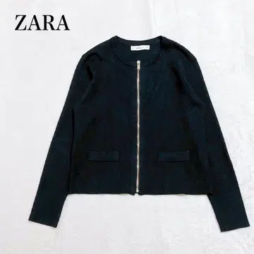 자라 긴팔 니트 가디건 겉옷 금색 지퍼 노카라 캐주얼 무지