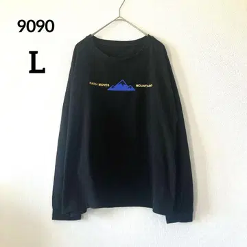 9090 긴팔 티셔츠 L 블랙 로고 프린트 크루넥 176