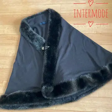 INTERMODE 브라운 퍼 포함 케이프 코트 숄 머플러