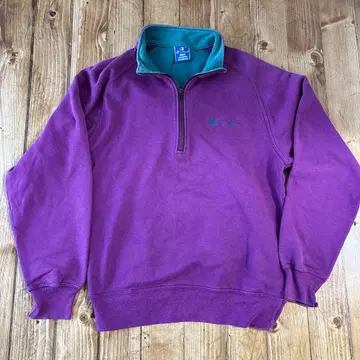 Champion 80s USA제 로고 자수 집업 L 퍼플