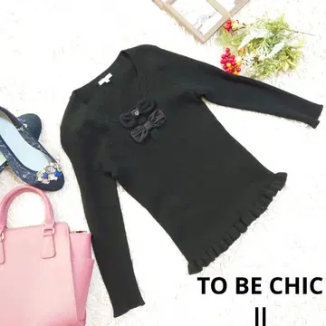TO BE CHIC 니트 ( M ) 블랙/리본/8분 소매/쿨넥