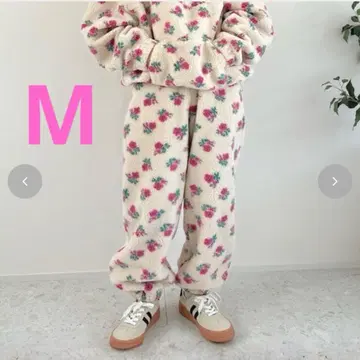 시마무라 ayano 꽃무늬 보아 팬츠 플리스 크림 M 사이즈