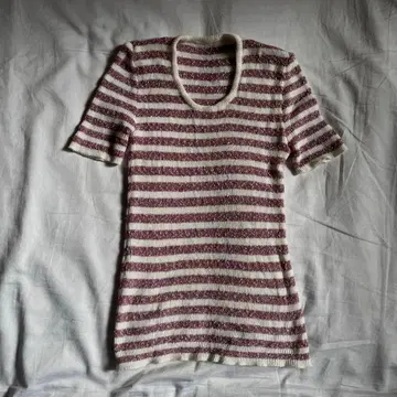 빈티지 70s 80s 보더 퍼플 썸머 니트 티셔츠