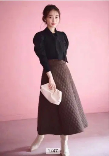 아푸와이저 리셰 브라운 퀼팅 플레어 스커트 S 사이즈