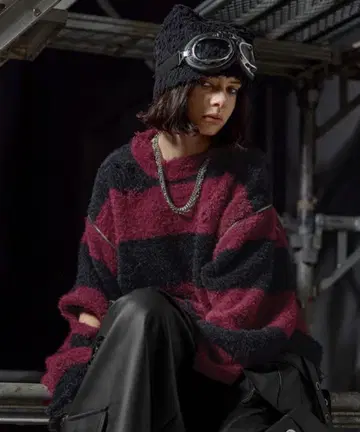 ERAR 지퍼 암 하이 데미지 하이 기믹 보더 니트