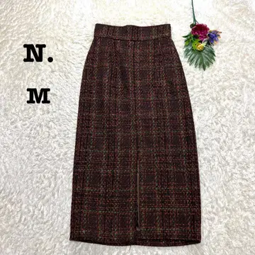 N. 롱 타이트 스커트 트위드 슬릿 브라운 체크 M