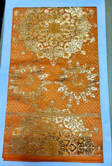 포멀 금 오렌지 후쿠로 오비 순수 실크