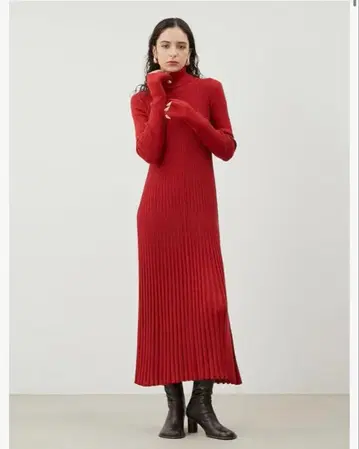 미라 오웬 터틀넥 롱 리브 니트 원피스