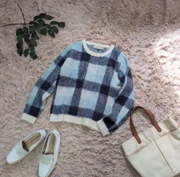 5454 마드모아젤 타라 타라자몽 모헤어 니트 [ 38 ] 블루/체크