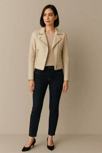 화이트 더블 라이더 자켓