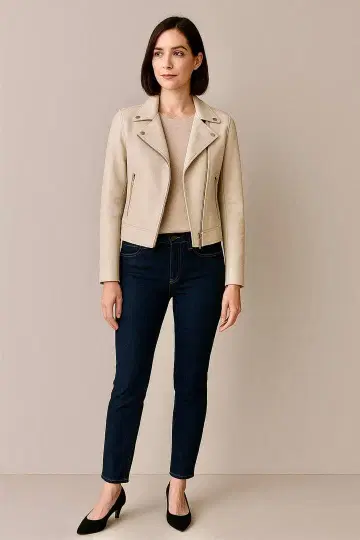 화이트 더블 라이더 자켓