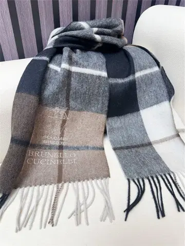 BRUNELLO CUCINELLI 울 머플러 체크 무늬